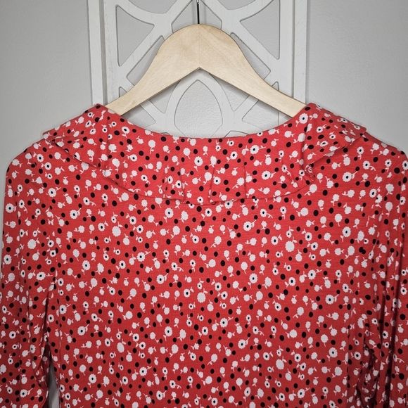 Boden Michaela Jersey Ruffle 3/4 Sleeve Dress in Rosehip Daisy Ditsy US Size 8 - Picture 11 of 16